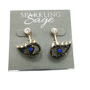 Sparkling Sage Evil Blue Eye with Lashes Post Earrings